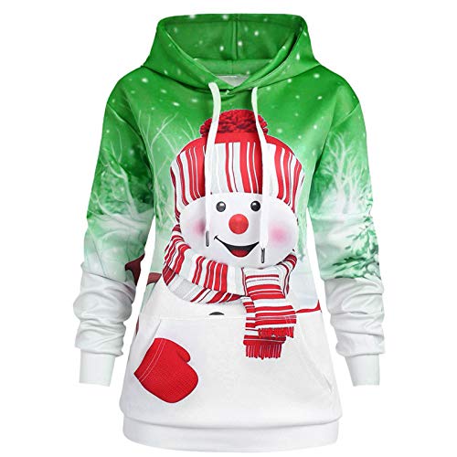 Lulupi Weihnachtspullover Damen Weihnachts Hoodie Sweatshirt, Lustige Hässliche Christmas Pullover Rentier Schneemann Weihnachtspulli Kapuzenpullover mit Weihnachtsmotiv (W#H-Green, XXXXL) von Lulupi