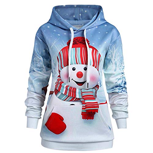 Lulupi Weihnachtspullover Damen Weihnachts Hoodie Sweatshirt, Lustige Hässliche Christmas Pullover Rentier Schneemann Weihnachtspulli Kapuzenpullover mit Weihnachtsmotiv (W#H-White, L) von Lulupi