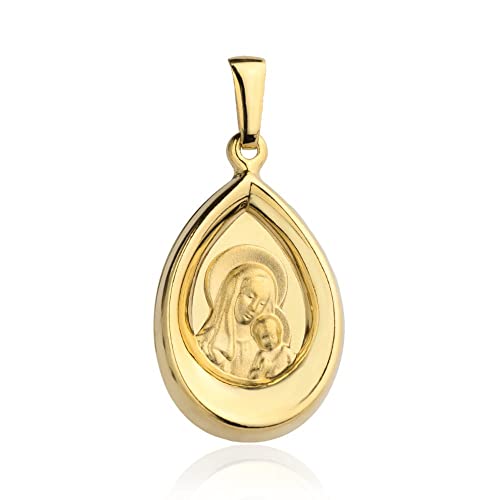 Anhänger Heilige Jungfrau Maria Gold Gelbgold 585 14K Goldanhänger Kettenanhänger Gottesmutter Medaille Medaillon Damen Mädchen Jungen Kinder von Lumari Gold