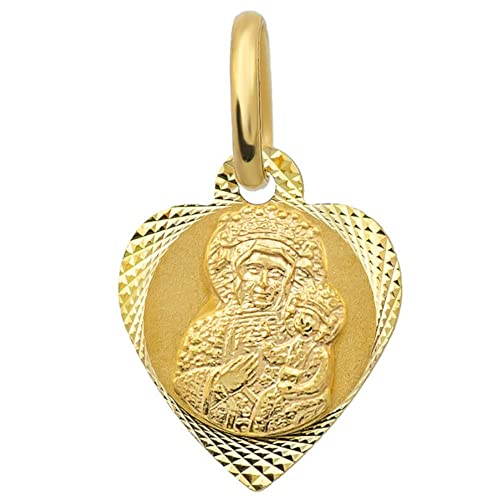 Anhänger Heilige Jungfrau Maria Gold Gelbgold 585 14K Goldanhänger Kettenanhänger Gottesmutter Medaille Medaillon Herz Damen Mädchen Jungen Kinder von Lumari Gold