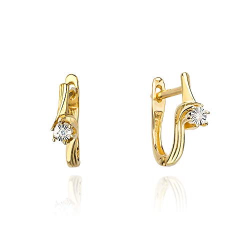 Damen Ohrringe 585 14k Gold Gelbgold Ohrhänger Diamant Brillanten von Lumari Gold