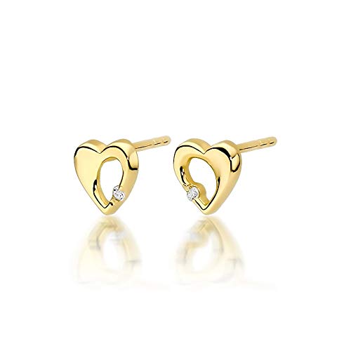 Damen Ohrringe Stecker 585 14k Gold Gelbgold Ohrstecker Herz Diamant Brillanten von Lumari Gold