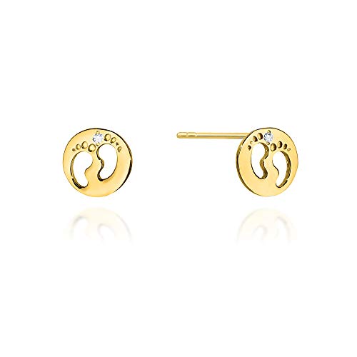 Damen Ohrringe Stecker 585 14k Gold Gelbgold Ohrstecker Kinderfüße Neue Mutter Diamant Brillanten von Lumari Gold