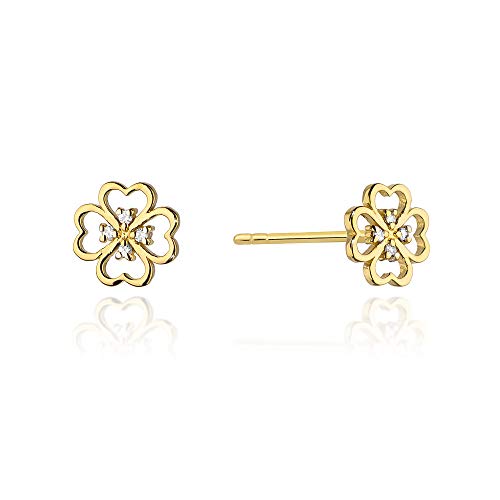 Damen Ohrringe Stecker 585 14k Gold Gelbgold Ohrstecker Kleeblatt Diamanten Brillanten von Lumari Gold