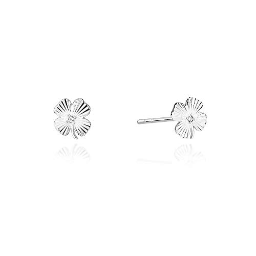 Damen Ohrringe Stecker 585 14k Gold Weißgold Ohrstecker Kleeblatt Diamant Brillanten von Lumari Gold