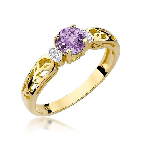 Lumari Gold - Verlobungsring Damen Ring Gold 585 Echtgold 14k Gold mit natürlichem Diamanten Damen Solitär Versprechen Ring Amethyst Edelstein - Ringe Frauen - Gelbgold von Lumari Gold