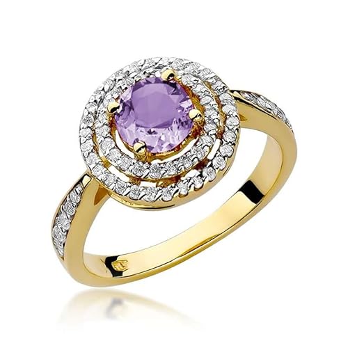 Damen Ring 585 14k Gold Gelbgold echt Amethyst Edelstein Diamanten Brillanten von Lumari Gold