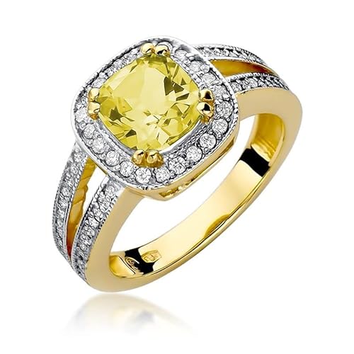 Damen Ring 585 14k Gold Gelbgold echt Citrin Edelstein Diamanten Brillanten von Lumari Gold