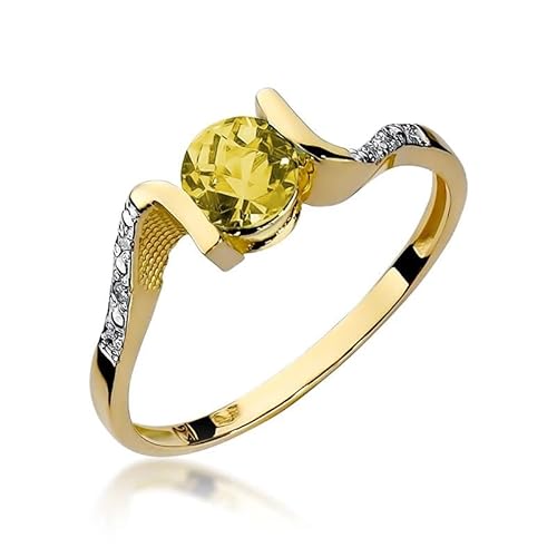 Damen Ring 585 14k Gold Gelbgold echt Citrin Edelstein Diamanten Brillanten von Lumari Gold