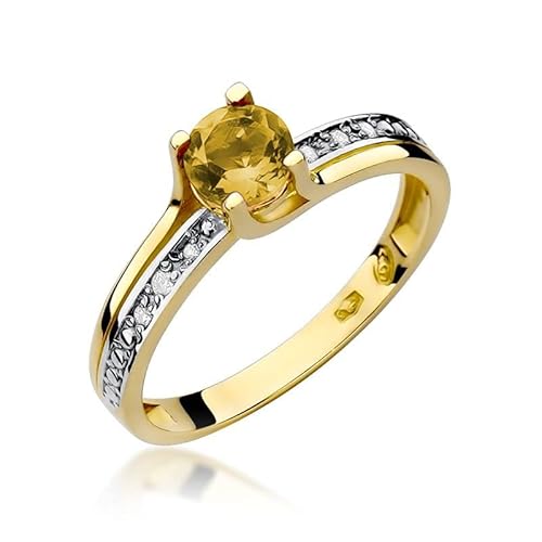 Damen Ring 585 14k Gold Gelbgold echt Citrin Edelstein Diamanten Brillanten von Lumari Gold