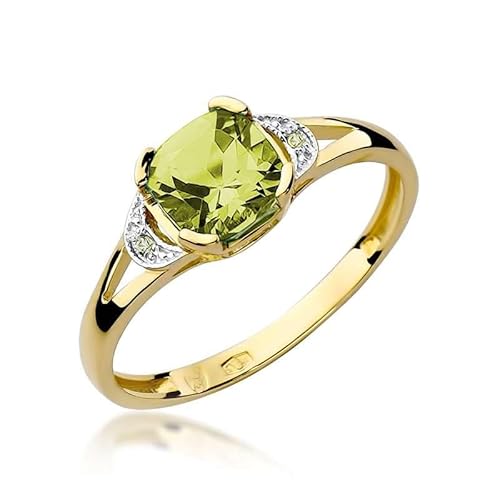 Damen Ring 585 14k Gold Gelbgold echt Peridot Edelstein Diamanten Brillanten von Lumari Gold