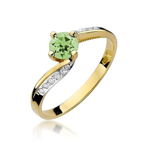 Damen Ring 585 14k Gold Gelbgold echt Peridot Edelstein Diamanten Brillanten von Lumari Gold