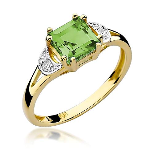 Damen Ring 585 14k Gold Gelbgold echt Peridot Edelstein Diamanten Brillanten von Lumari Gold