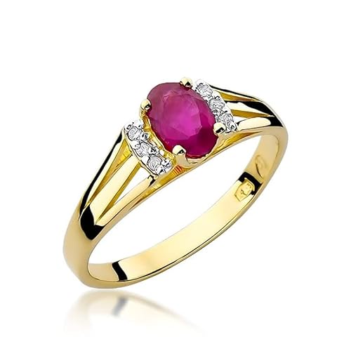 Damen Ring 585 14k Gold Gelbgold echt Rubin Edelstein Diamanten Brillanten von Lumari Gold