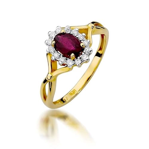 Damen Ring 585 14k Gold Gelbgold echt Rubin Edelstein Diamanten Brillanten von Lumari Gold