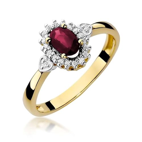 Damen Ring 585 14k Gold Gelbgold echt Rubin Edelstein Diamanten Brillanten von Lumari Gold