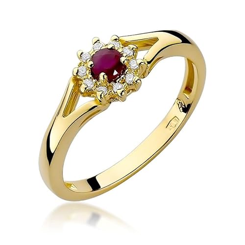 Damen Ring 585 14k Gold Gelbgold echt Rubin Edelstein Diamanten Brillanten von Lumari Gold