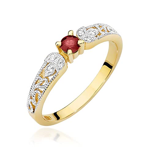 Damen Ring 585 14k Gold Gelbgold echt Rubin Edelstein Diamanten Brillanten von Lumari Gold