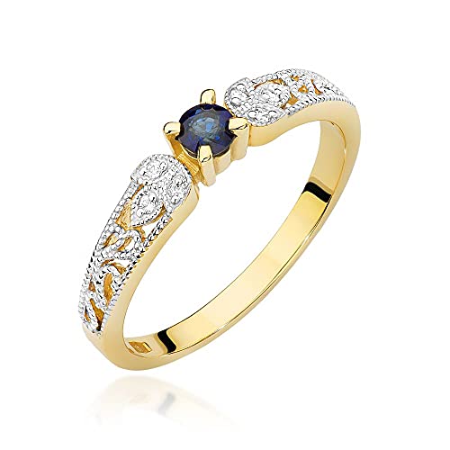 Damen Ring 585 14k Gold Gelbgold echt Saphir Edelstein Diamanten Brillanten von Lumari Gold