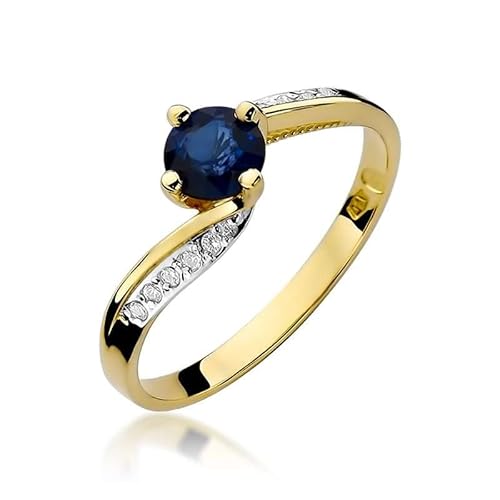 Damen Ring 585 14k Gold Gelbgold echt Saphir Edelstein Diamanten Brillanten von Lumari Gold