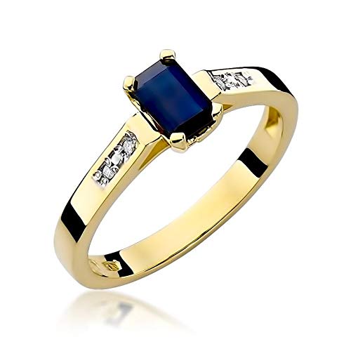 Damen Ring 585 14k Gold Gelbgold echt Saphir Edelstein Diamanten Brillanten von Lumari Gold