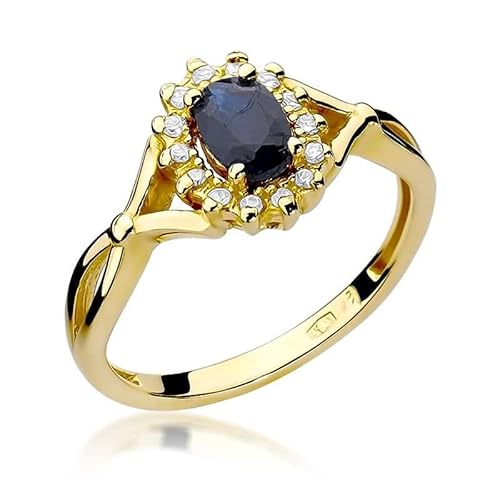 Damen Ring 585 14k Gold Gelbgold echt Saphir Edelstein Diamanten Brillanten von Lumari Gold