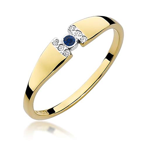 Damen Ring 585 14k Gold Gelbgold echt Saphir Edelstein Diamanten Brillanten von Lumari Gold