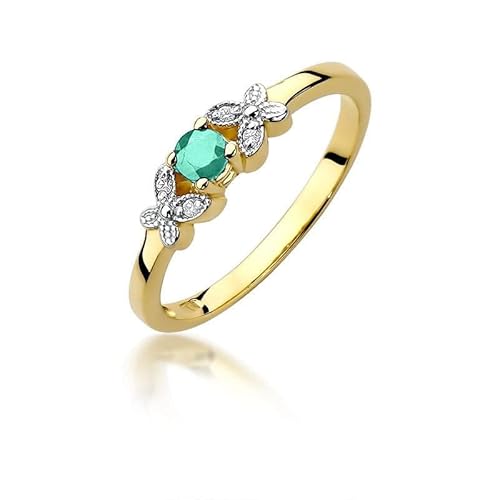 Damen Ring 585 14k Gold Gelbgold echt Smaragd Edelstein Diamanten Brillanten von Lumari Gold