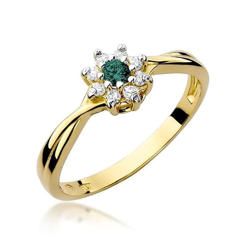 Damen Ring 585 14k Gold Gelbgold echt Smaragd Edelstein Diamanten Brillanten von Lumari Gold