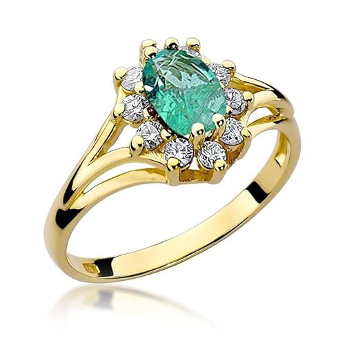 Damen Ring 585 14k Gold Gelbgold echt Smaragd Edelstein Diamanten Brillanten von Lumari Gold