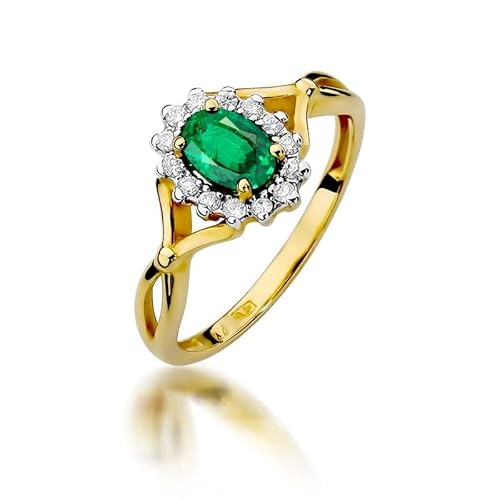 Damen Ring 585 14k Gold Gelbgold echt Smaragd Edelstein Diamanten Brillanten von Lumari Gold