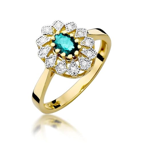 Damen Ring 585 14k Gold Gelbgold echt Smaragd Edelstein Diamanten Brillanten von Lumari Gold