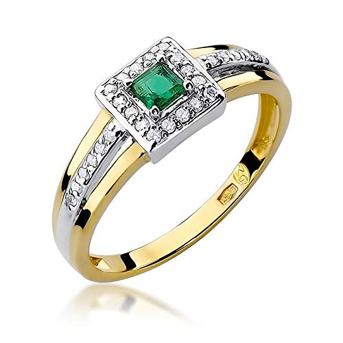 Damen Ring 585 14k Gold Gelbgold echt Smaragd Edelstein Diamanten Brillanten von Lumari Gold