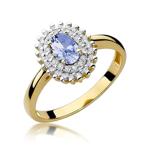 Damen Ring 585 14k Gold Gelbgold echt Tansanit Edelstein Diamanten Brillanten von Lumari Gold