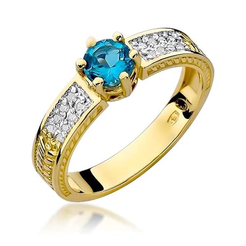 Damen Ring 585 14k Gold Gelbgold echt Topas Edelstein Diamanten Brillanten von Lumari Gold