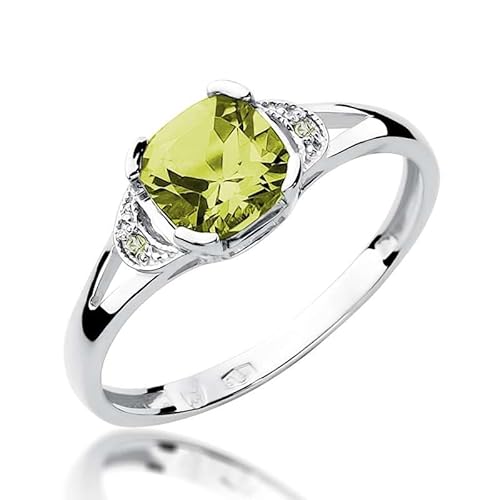 Damen Ring 585 14k Gold Weißgold echt Peridot Edelstein Diamanten Brillanten von Lumari Gold