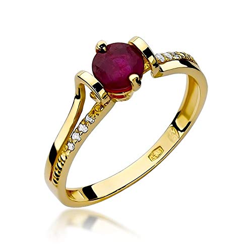 Damen Ring mit Granat 585 14k Gold Gelbgold Edelstein Diamanten Brillanten von Lumari Gold