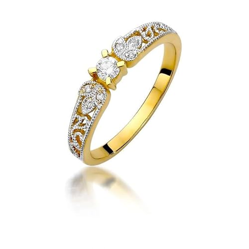 Damen Solitär Versprechen Ring Verlobungsring Antragsring 585 14k Gold Gelbgold natürlicher echt Diamant Brillanten von Lumari Gold