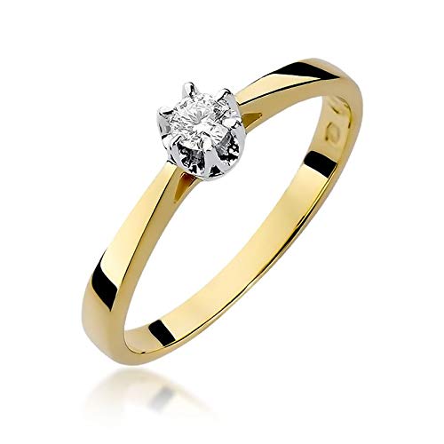 Damen Solitär Versprechen Ring Verlobungsring Antragsring 585 14k Gold Gelbgold natürlicher echt Diamant Brillanten von Lumari Gold