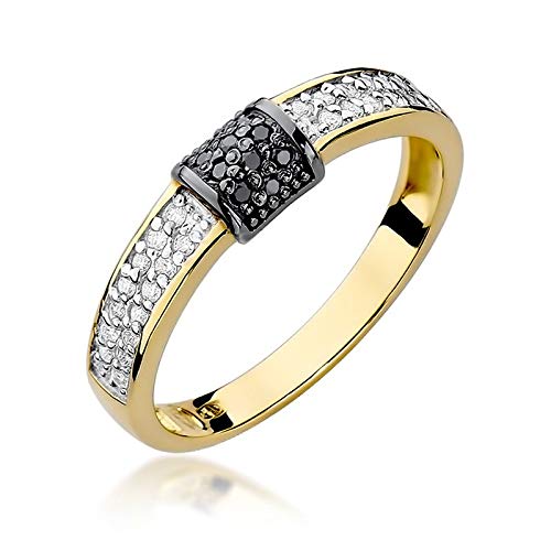 Damen Versprechen Ring Verlobungsring Antragsring 585 14k Gold Gelbgold natürlicher echt Schwarze Diamanten Brillanten von Lumari Gold