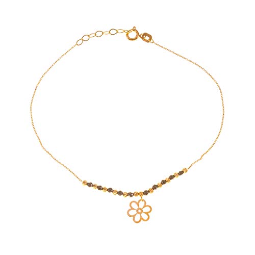 Goldarmband Celebrity 585 14k Gold Gelbgold Kugel Blume Zirkonia Gravur von Lumari Gold