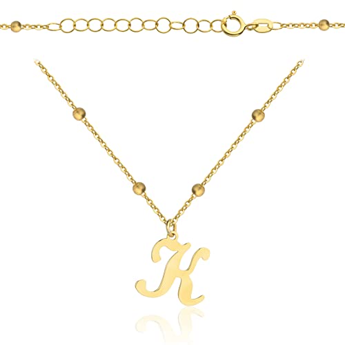 Goldene Damen Halskette 333 8k Gold Gelbgold Kette mit Anhänger Buchstabe K Kugel Gravur von Lumari Gold