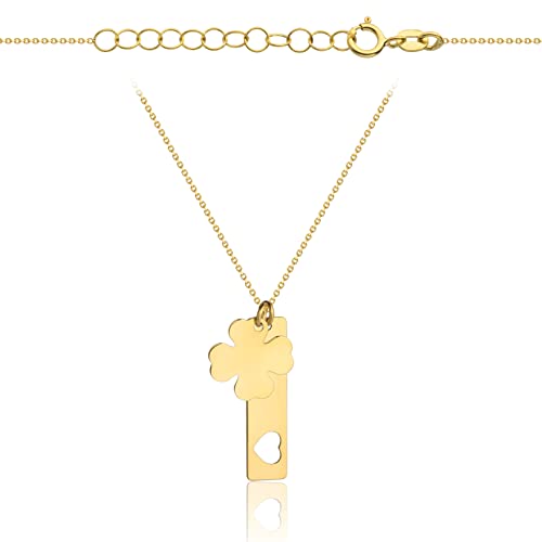 Goldene Damen Halskette 333 8k Gold Gelbgold Kette mit Anhänger Herz Klee Gravur von Lumari Gold