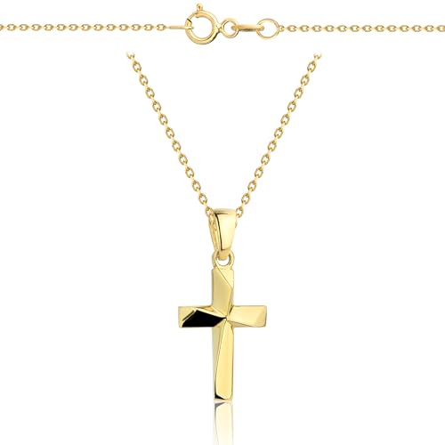 Goldene Damen Halskette 333 8k Gold Gelbgold Kette mit Anhänger Kreuz Gravur von Lumari Gold