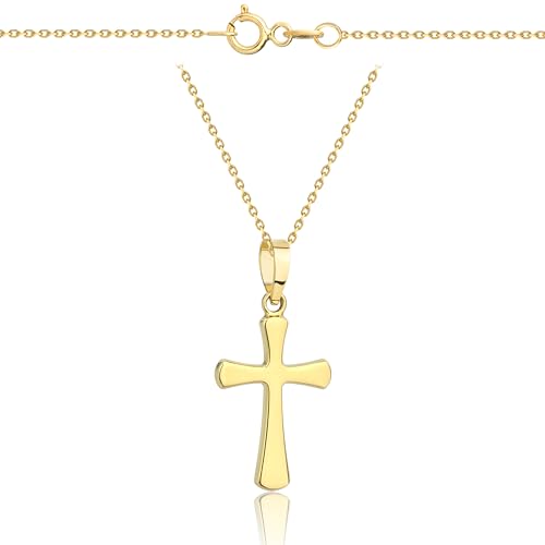 Goldene Damen Halskette 333 8k Gold Gelbgold Kette mit Anhänger Kreuz Gravur von Lumari Gold
