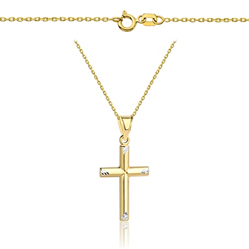 Goldene Damen Halskette 333 8k Gold Gelbgold Weißgold Kette mit Anhänger Kreuz Gravur von Lumari Gold