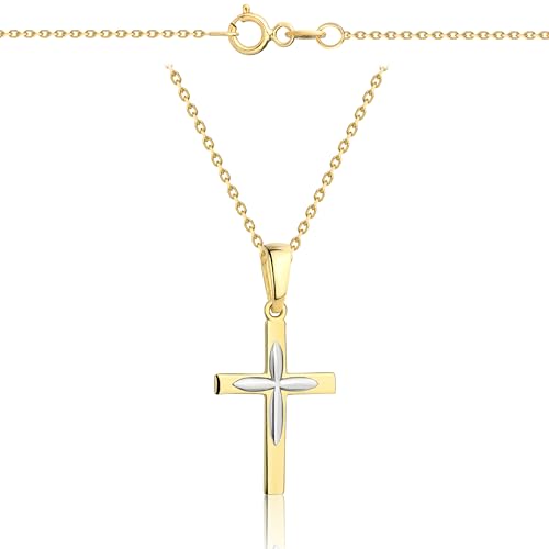 Lumari Gold Goldene Damen Halskette 333 8k Gold Gelbgold Weißgold Kette mit Anhänger Kreuz Gravur von Lumari Gold