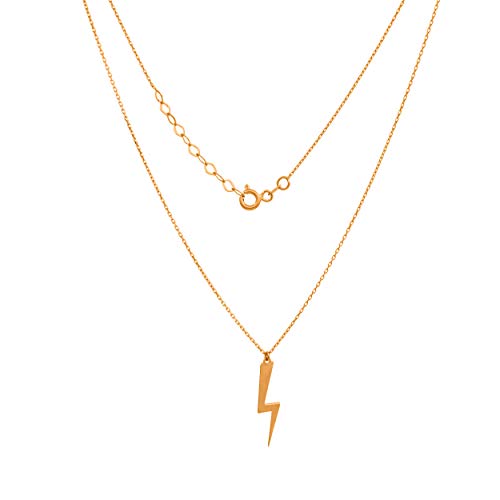 Goldene Damen Halskette 585 14k Gold Gelbgold Kette mit Anhänger Blitz Gravur von Lumari Gold
