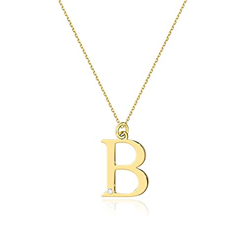 Goldene Damen Halskette 585 14k Gold Gelbgold Kette mit Anhänger Buchstabe B natürlicher echt Diamanten Brillanten Gravur von Lumari Gold