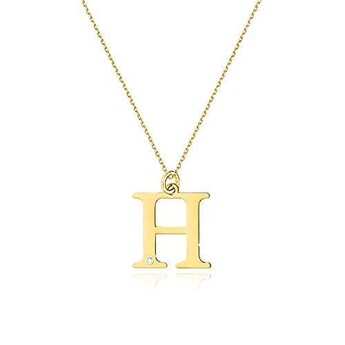 Goldene Damen Halskette 585 14k Gold Gelbgold Kette mit Anhänger Buchstabe H natürlicher echt Diamanten Brillanten Gravur von Lumari Gold